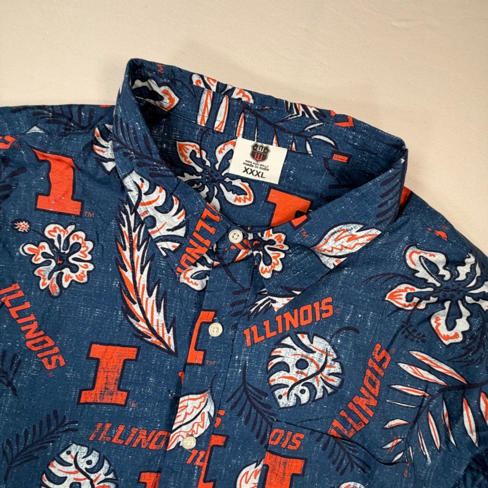 Wes and Willy Illinois Fighting Illini Mens XXXL Floral AOP S/S Button Down 0456